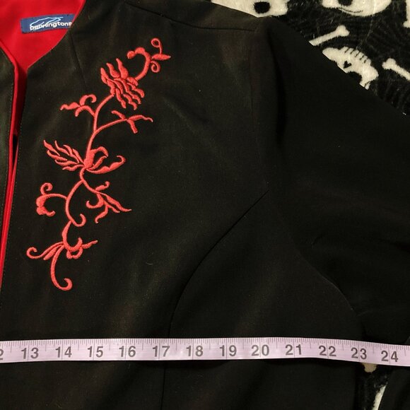 PENNINGTONS Black red floral embroidered open-front mandarin collar jacket 1X 2X - Picture 7 of 14